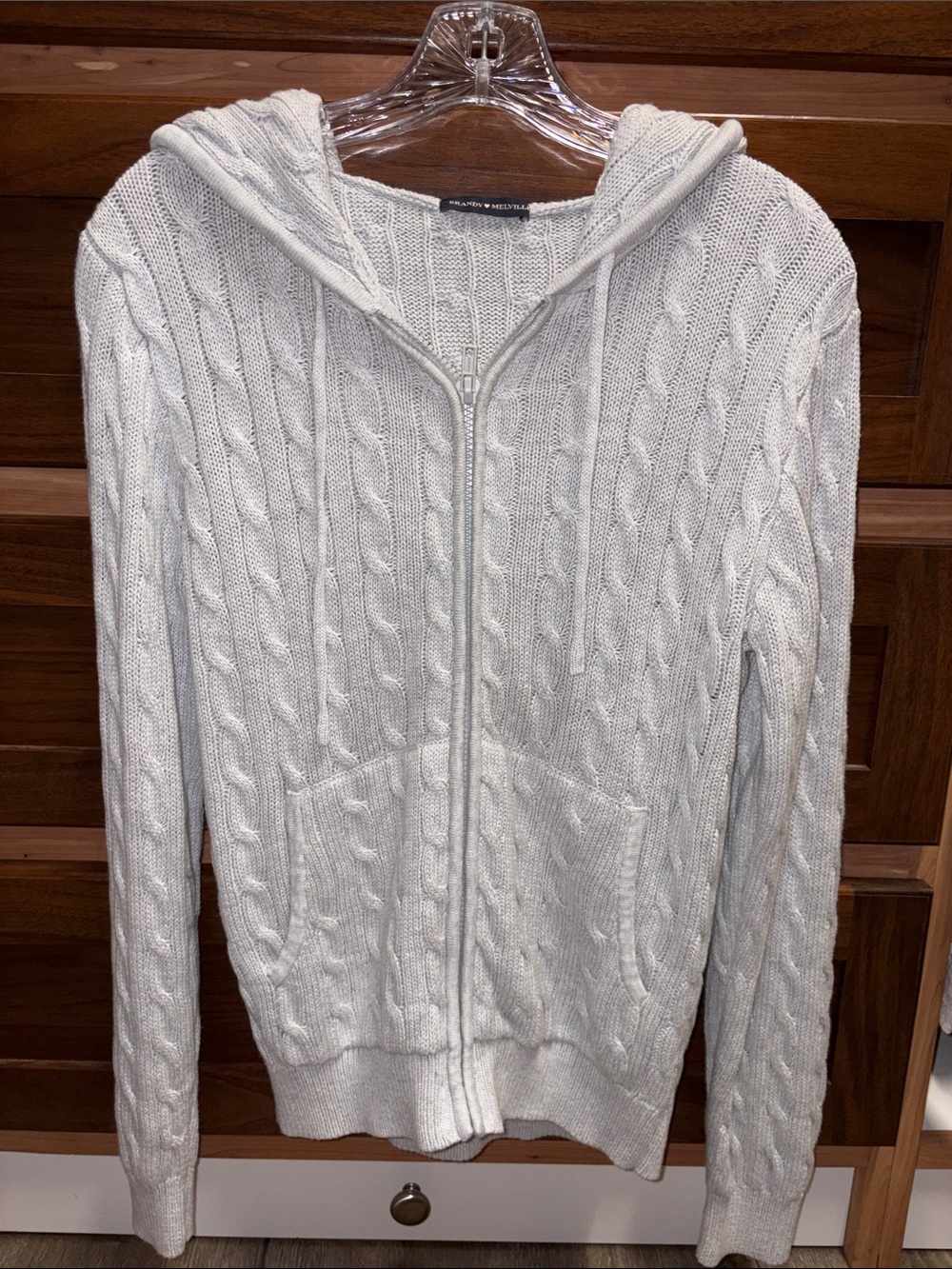 Brandy Melville NWOT Cable-Knit Zip Hoodie Sweater- Lt Gray